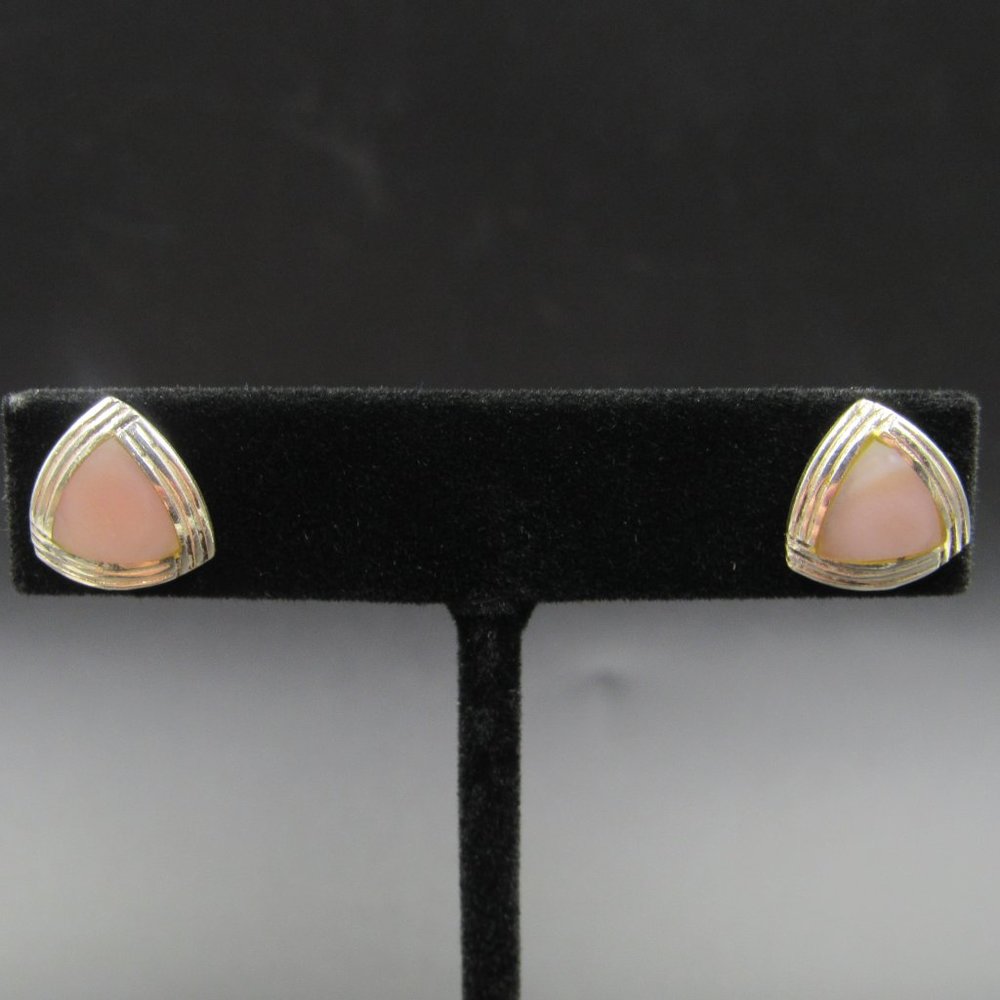 Sterling Silver Triangle Pattern Shell Stud Earri… - image 2